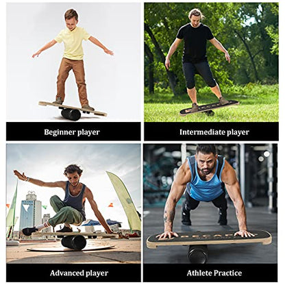 Balance Board Trainer, Wooden Balance Board with Adjustable Stoppers -3 Different Distance Options-Balance Exercise Equipment for Fitness Work - color: black