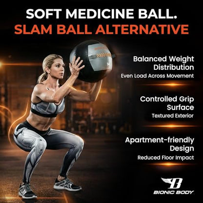 Bionic Body Soft Medicine Ball Weighted Slam Wall Ball for Cardio Workout and Core Training – Ideal for Squat, Lunge, and Partner Toss - style: 14LB