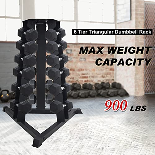 Balelinko Dumbbell Rack Stand Only, 6 Tier Triangular Frame Dumbbell Rack, Dumbbell Holder with 18 Dumbbell Storage Placements, 900 lbs Weight Capacity Weight Storage Stand for Home Gym，Black