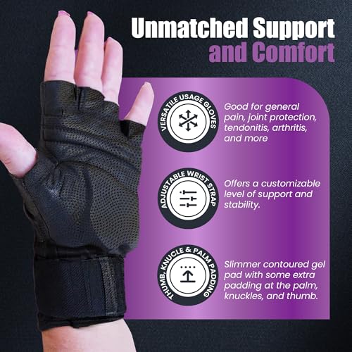 Fitness Fingerless Gloves for Men & Women | Medium Black Weight Lifting Glove with Ergonomic Gel Pad Wrist Support, Non-Slip Grip, Comfortable Workout Glove for Gym Exercise & Training - size: Medium
