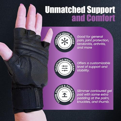 Fitness Fingerless Gloves for Men & Women | Medium Black Weight Lifting Glove with Ergonomic Gel Pad Wrist Support, Non-Slip Grip, Comfortable Workout Glove for Gym Exercise & Training - size: Medium