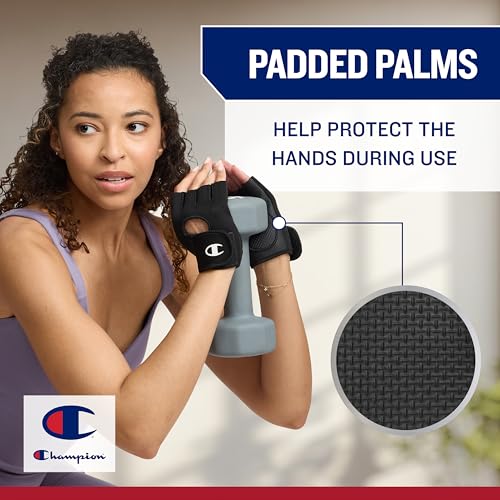 Champion Fingerless Gloves for Women Workout Gloves with Padded Palm & Wrist Support, Breathable Mesh Fabric