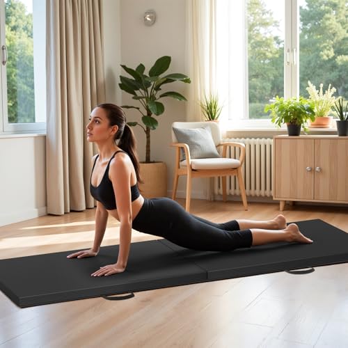 Gymnastics Tumbling Mat Portable Gymnastics Mat Foldable Tumbling Mat 2ft W 6ft L/4ft W 6ft L/4ft W 8ft L/4ft W 10ft Exercise Mat Yoga Mat with Carrying Handles for Yoga Gymnastics