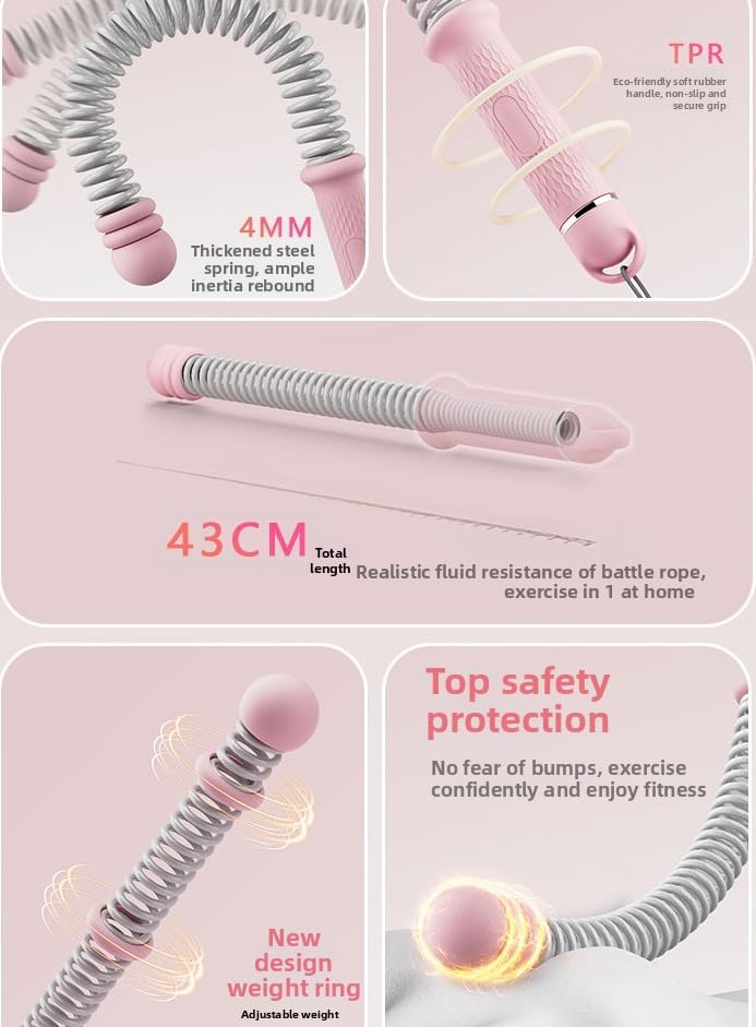 Ropeless Battle Rope Battle Ropes for Home Gym - 2PCS workout ropes with Non-Slip Handles, Durable Workout for All Fitness Levels (Pink)