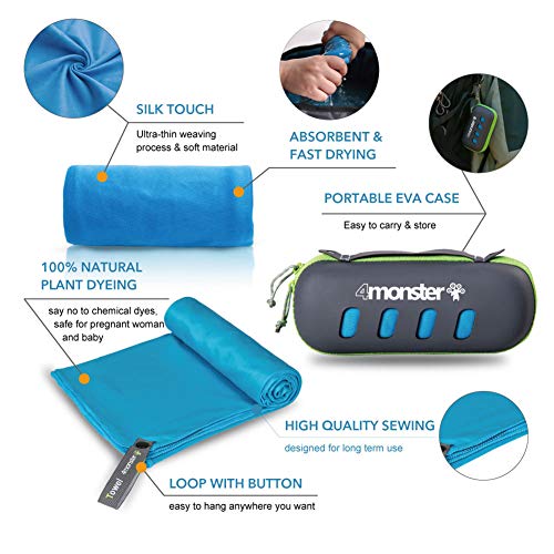 4Monster Camping Towel Super Absorbent-Quick Dry Microfiber Towel Ultra Compact & Soft-Travel Towel Lightweight for Backpacking,Hiking,Gym,Beach,Swimming,Yoga