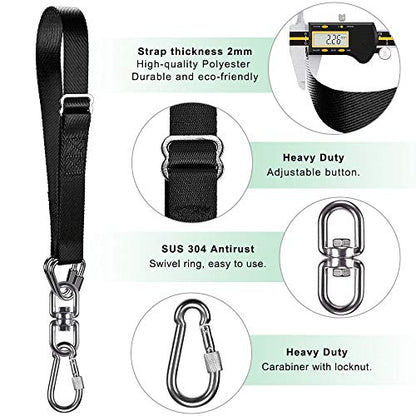 Dolibest Punching Bag Hangers Strap, Heavy Bag Strap Hanger for Home Gym Training Workout Fitness Conditioning Pull Ups and Dips Exercises Equipment - color: Black with swivel