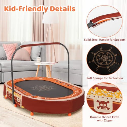 Indoor Trampoline, 55" Foldable Trampoline with Handle, Oval Trampoline for Kids, Play Rebounder, Kids Trampoline Indoor, Gift for Girls Age 3+
