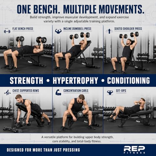 REP Adjustable Weight Bench | Home Gym Equipment | Foldable Workout Platform | Flat Incline Decline FID Design | Compact Strength Training Chair | Fitness Bench AB-3100 - color: Red