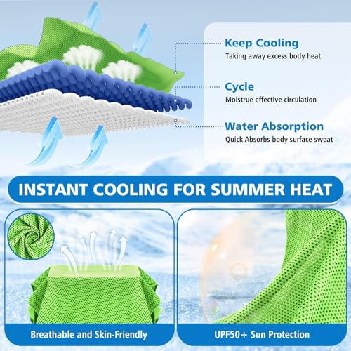 24 Pack Cooling Towels Bulk for Neck and Face 40"x12" Ice Cooling Sweat Rags Microfiber Soft Breathable Soft Chilly Towel for Yoga Golf Sport Running - color: Bright Green