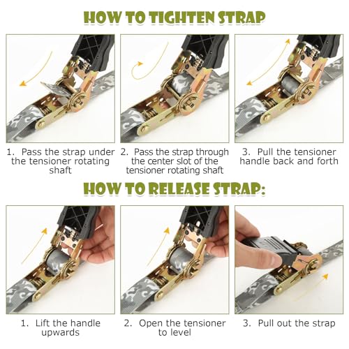 4 Pcs 1 Inch Ratchet Straps Heavy Duty 16ft Tie Down Straps Ratchet with Hooks, 2645 LBS Break Strength, Cargo Ratcheting Straps for Motorcycle Straps Tie Downs, Trucks, Camo - color: Camo