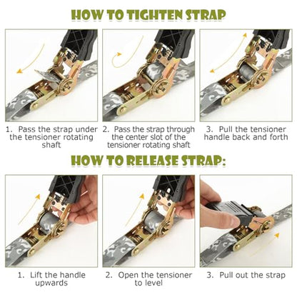 4 Pcs 1 Inch Ratchet Straps Heavy Duty 16ft Tie Down Straps Ratchet with Hooks, 2645 LBS Break Strength, Cargo Ratcheting Straps for Motorcycle Straps Tie Downs, Trucks, Camo - color: Camo