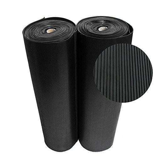 Rubber-Cal 03_167_W_RC_15 Ramp Cleat Non-Slip Outdoor Rubber Floor Mats, 0.13 inch Thick X 3ft X 15ft, Black