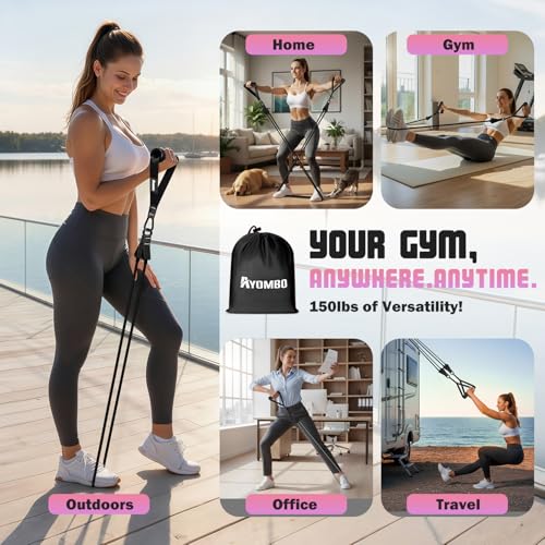 Resistance Bands with Handles for Women, 150LBS Exercise Bands Set for Physical Therapy Yoga Pilates, 5 Level Workout Bands for Working Out with Door Anchor, Home Gym Fitness Equipment