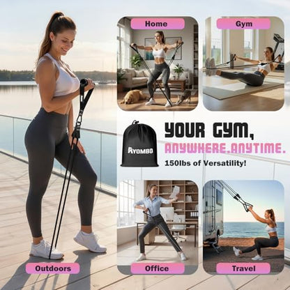 Resistance Bands with Handles for Women, 150LBS Exercise Bands Set for Physical Therapy Yoga Pilates, 5 Level Workout Bands for Working Out with Door Anchor, Home Gym Fitness Equipment