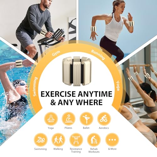 Pilates Wrist and Ankle Weights for Women - Adjustable Weighted Bangles for Men, 2 lbs Weighted Arm Bands Foot Leg Weights for Walking, Yoga, Training, Exercise, Running, Set of 2 (1LB Each) - color: Beige
