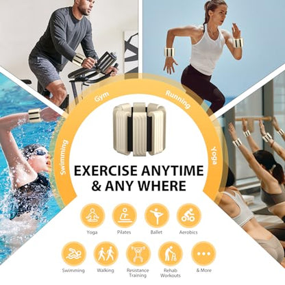 Pilates Wrist and Ankle Weights for Women - Adjustable Weighted Bangles for Men, 2 lbs Weighted Arm Bands Foot Leg Weights for Walking, Yoga, Training, Exercise, Running, Set of 2 (1LB Each) - color: Beige