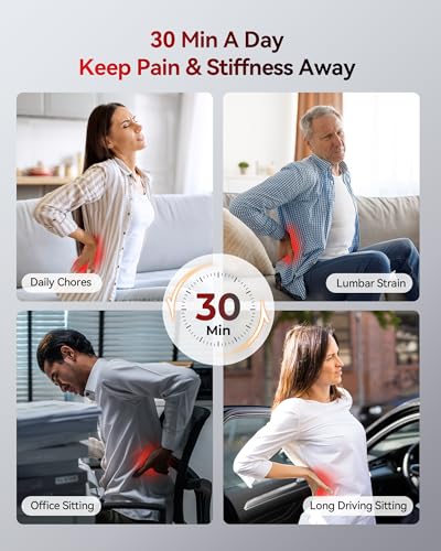 4-in-1 Lumbar Support Pillow with Red Light 650nm 850nm, Lumbar Massager Cordless Rechargeable 5000mAh, Lower Back Massager with Vibration, Airbag Traction & Heating for Back Waist Comfort, Black