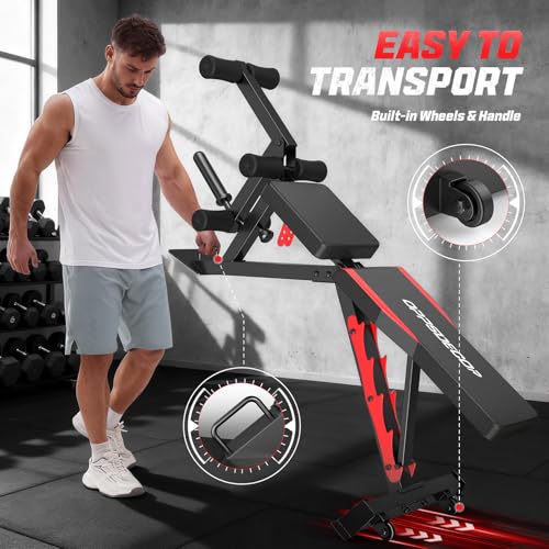 OPPSDECOR 1200LBS Weight Bench with Wide-Range Leg Extension & Curl (Full ROM), Adjustable Workout Bench Press with Wheels & Handle, Incline/Flat Weight Bench for Home Gym Strength Training