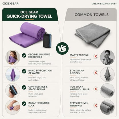 2 Pack Microfiber Travel Towel, Soft Lightweight Quick Dry Towel, Super Absorbent Compact Travel & Sports & Beach Towels for Camping, Backpack, Gym, Swimming, Yoga, Hiking (Purple, Small + Medium)