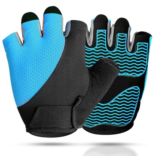sunnex Workout Gloves for Women - Breathable Weight Lifting Gloves with Non-Slip Silicone Padding, Fingerless Gym Gloves for Cycling, Rowing, Pull Ups & Training (4 Sizes) - color: JS-BLUE, size: Large