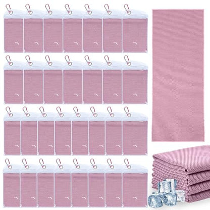 Honoson 30 Pack Cooling Towels 27"x16" Microfiber Neck Cooling Towel with Pouches, Reusable Sports Towel for Gym Running Golf Workout Outdoor Heat(Pink)