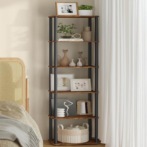 VASAGLE 6-Tier Shelf, Storage Shelves, Bookcase with Shelves, Living Room - color: Rustic Brown + Ink Black, size: 6 Tiers (15"W)