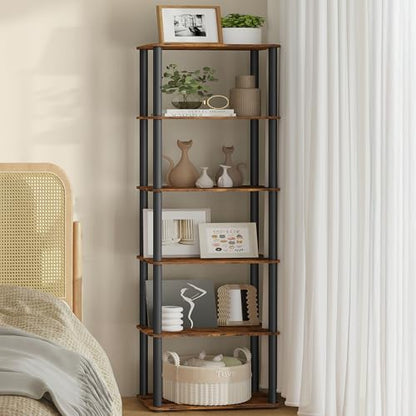 VASAGLE 6-Tier Shelf, Storage Shelves, Bookcase with Shelves, Living Room - color: Rustic Brown + Ink Black, size: 6 Tiers (15"W)