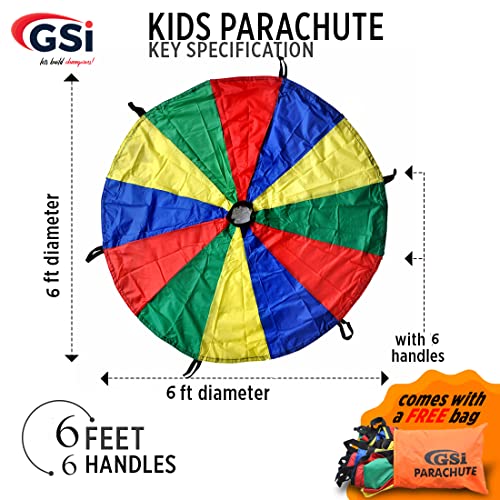 GSi Kids Play Parachute Rainbow Parachute Toy Tent Game for Kids Gymnastics Cooperative Play and Outdoor Playground Activities (6 Feet) - size: 6 Feet