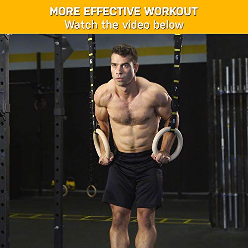 Wood Gymnastics Rings with Quick Adjust Numbered Straps and Exercise Videos Guide - Full Body Workout Rings, Calisthenics, Home Gym (Multi-Size) - style: Rings 1.1 Inch