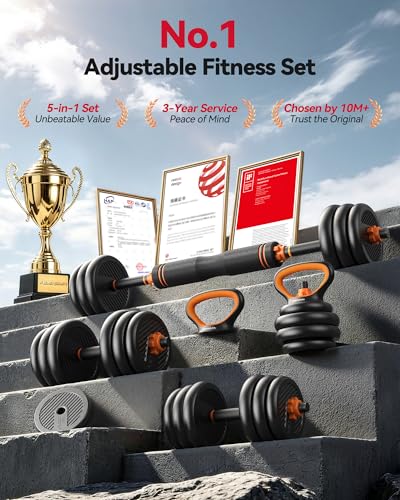 FEIERDUN DS2 Adjustable Dumbbells, 20/30/40/45/70/90lbs Free Weight Set with Connector, 5 in1 Dumbbells Set Used as Barbell, Kettlebells, Push up Stand, Weight Plate, Fitness Exercises for Home Gym Suitable Men/Women - style: B.30LB(15LB Pair)