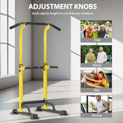 Dland Power Tower Pull Up Bar Dip Station and Height Adjustable Dip Bar Stand, Multi-Function Home Gym Exercise Equipment Strength Training Fitness Workout Station - color: Yellow