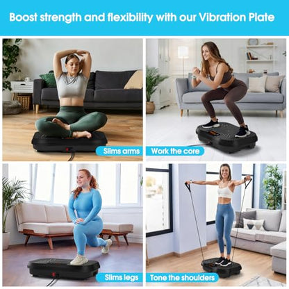 SoftGym Waver Vibration Plate Exercise Machine for Lymphatic Drainage Weight Loss,120 Speed Levels Vibrating Platform with Resistance Bands,Full-Body Workout Equipment for Muscle Activation - style: Slim- Dark Black