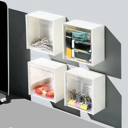Wall Mount Storage Box Cotton Pads Holder Dispenser Clear Acrylic Organizer Box No Drill Adhesive for Bathroom Kitchen for Powder Puff Lipstick Hair String Rubber Band