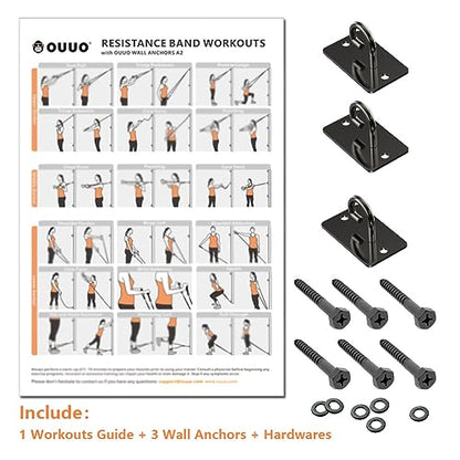 Wall Mount Workout Anchors for Resistance Bands,Body Weight Straps,Strength Training, Yoga, Home Gym, Physical Therapy Exercise and Closed Loop Bands (Gun-Black)