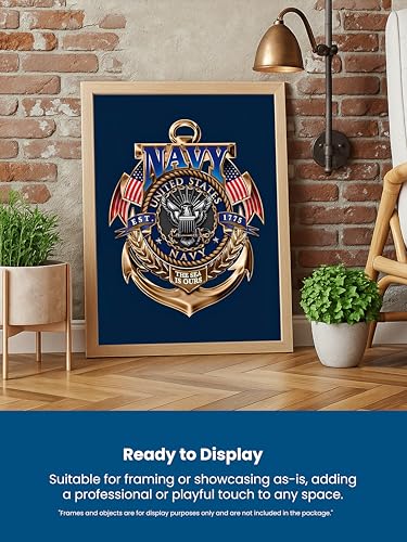 AMERICAN LUXURY GIFTS US Navy Gold Anchor Crest - Military Patriotic Wall Art for Office, Man Cave & Boy's Room Decor - 11x14 Unframed Print