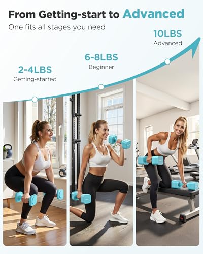 FEIERDUN DB3 5-in-1 Adjustable Dumbbell Set, 6LB/10LB Pair Adjustable Weights for Women at Home, Dual Locking Stable Hand Weights with TPU Soft Handle, Home Gym, Rehab, Pilates, Yoga, Strength Training - color: C-Mint Blue, style: 10LBS Pair (20LBS Total)