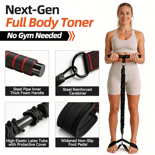 Foot Pedal Resistance Band with Handle, Adjustable 30-90lbs, 3 Tube Sit Up Exercise Equipment for Women, Home Workout for Abs, Core, Legs & Arms