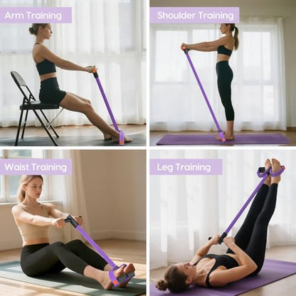 Pedal Resistance Band with Handle, 6-Tube Elastic Foot Pedal Resistance Band, Natural Rubber Ankle Puller Sit-up Exercise, Multifunction Fitness Band for Abdomen, Waist, Arm, Leg Stretching Training