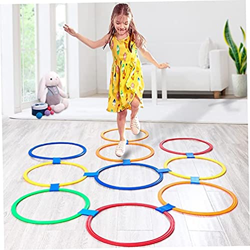 Hop Floor Hopscotch Ring Game, 10 Laps 10 Buckle Kids Balance Coordination Training Equipment, Improve Gross Motor Skills