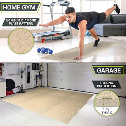 ProsourceFit Exercise Puzzle Mat 1/2-inch, EVA Interlocking Foam Floor Tiles for Home Gym, Workout Equipment, Kids Play Areas, Beige, 48 SQ FT - 12 Tiles