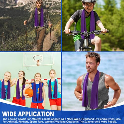 100 Pack Cooling Towels, 40"x12" Cooling Towels for Neck and Face Breathable Soft Chilly Sweat Rag Microfiber Sport Rags for Gym Yoga Golf Running - color: Purple