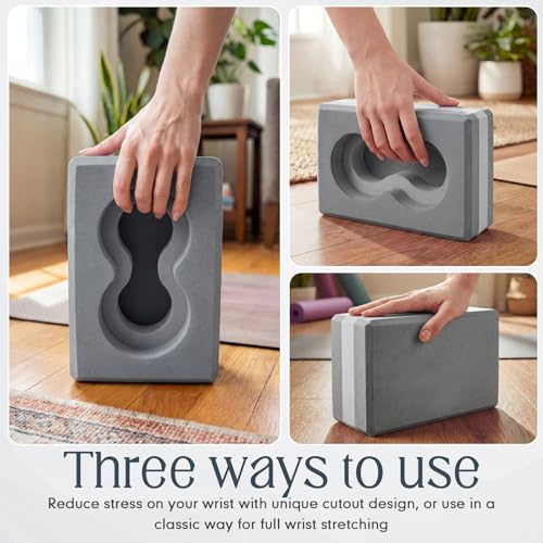 Yoga Blocks 2 Pack for Wrist Relief Yoga Blocks Wrist Support Set with Knee Pads and Strap Improve Comfort and Grip, Nonslip EVA Foam Pilates Exercise Balance Stretching Accessories Meditation