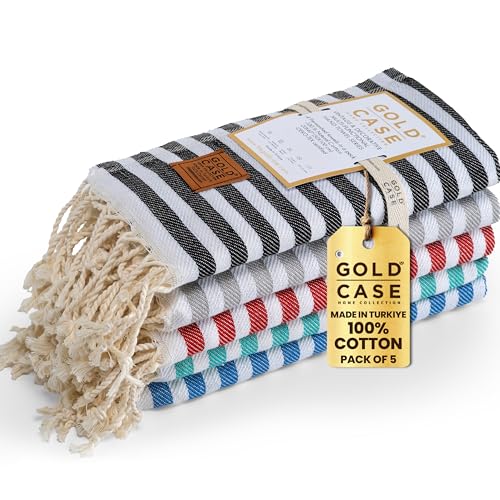 Gold CASE Turkish Hand Towels Set of 5 – 100% Cotton Hand Towels for Bathroom 20 x 40'' – Soft & Quick Dry Cotton Towel for Hands, Hair, SPA & Gym – Elegant Bathroom Towel Set in Multi 1 - color: Multi-1, size: Hand Towel Set of 5