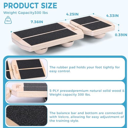 Ankle Balance Board, Non-Slip Strengthener Wood Wobble Board for Sprained, Posture Correction - Home Stability Exercises Balance Board
