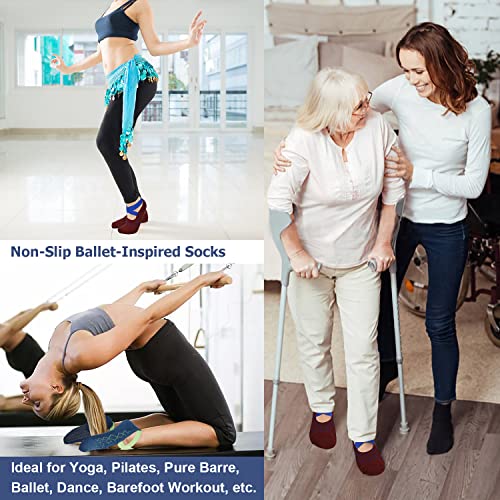 Ozaiic Pilates Socks for Women Non Slip Grip Yoga Barefoot Indoor Workout - color: Blue/Red-2 Pairs