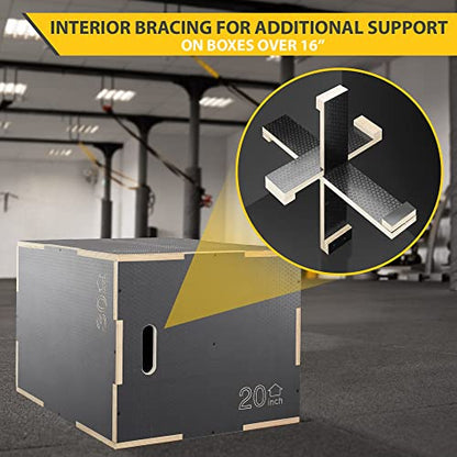 Philosophy Gym 3-in-1 Non-Slip Wooden Plyo Box, Wood Plyometric Jump Box Platform for Home Gym, HIIT, Step-Ups, and Strength Training