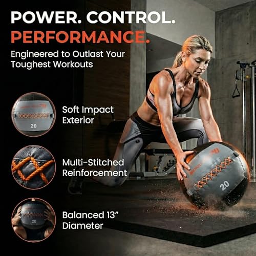 Bionic Body Soft Medicine Ball Weighted Slam Wall Ball for Cardio Workout and Core Training – Ideal for Squat, Lunge, and Partner Toss - style: 20LB