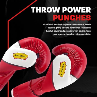 Kids Boxing Gloves for Kids Children Youth Punching Bag Kickboxing Muay Thai Mitts MMA Training Sparring Gloves Red, 6 oz