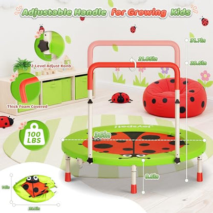 Premium 3FT Foldable Toddler Trampoline for Kids Ages 3-6, 36 Inch ASTM Certified Mini Trampoline with Adjustable Handle, 100 lbs Capacity, Quiet Elastic Bands, Safe for Indoor Outdoor Use - style: Green