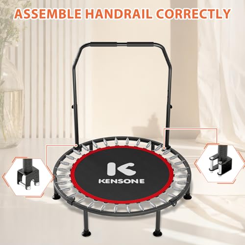 40" Mini Flodable Spring Rebounder Trampoline for Adults, Small Exercise Trampoline for Indoor Workout and Fitness, Purple Resistance Band Included, Max Load 330 LBS